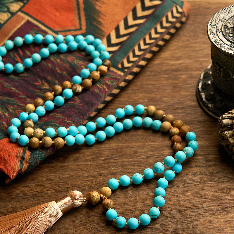 Turquoise Picture Jasper Bead 108-Bead Mala Bracelet — product view 5
