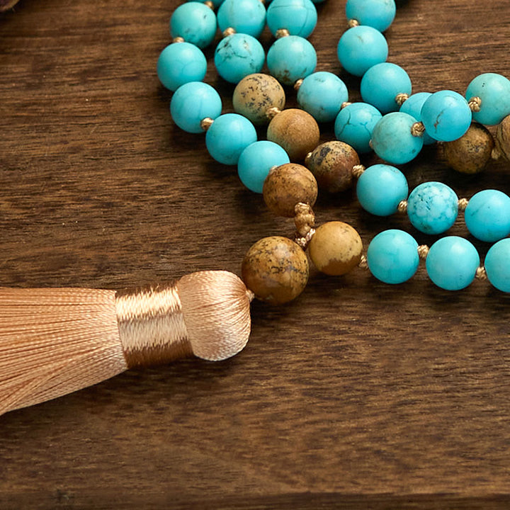 Turquoise Picture Jasper Bead 108-Bead Mala Bracelet — product view 7