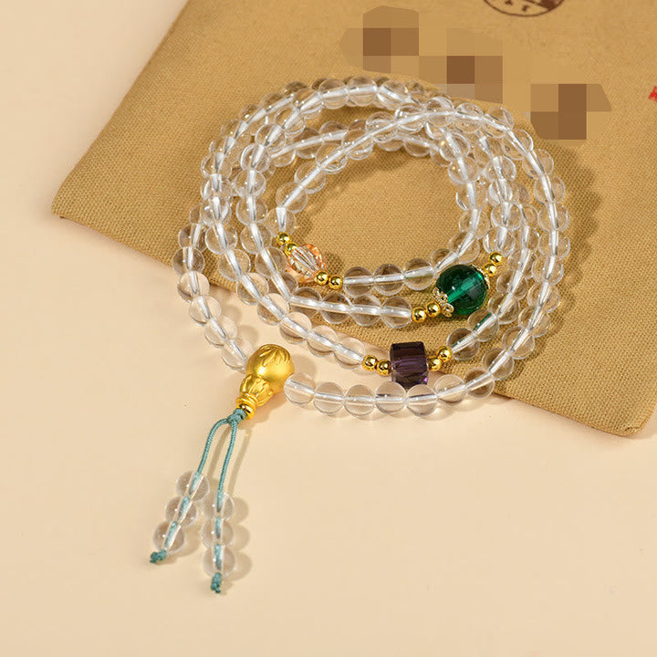 White Crystal 108-Bead Mala Bracelet — main product view