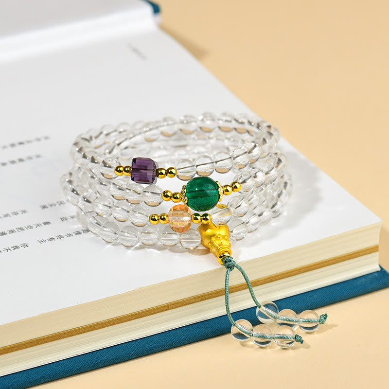 White Crystal 108-Bead Mala Bracelet — product view 2