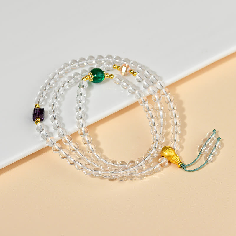 White Crystal 108-Bead Mala Bracelet — product view 3
