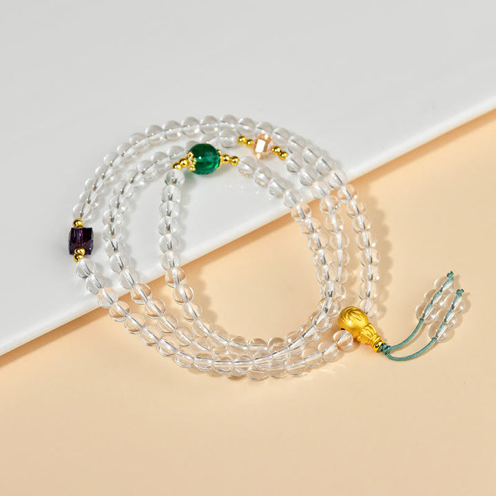 White Crystal 108-Bead Mala Bracelet — product view 3