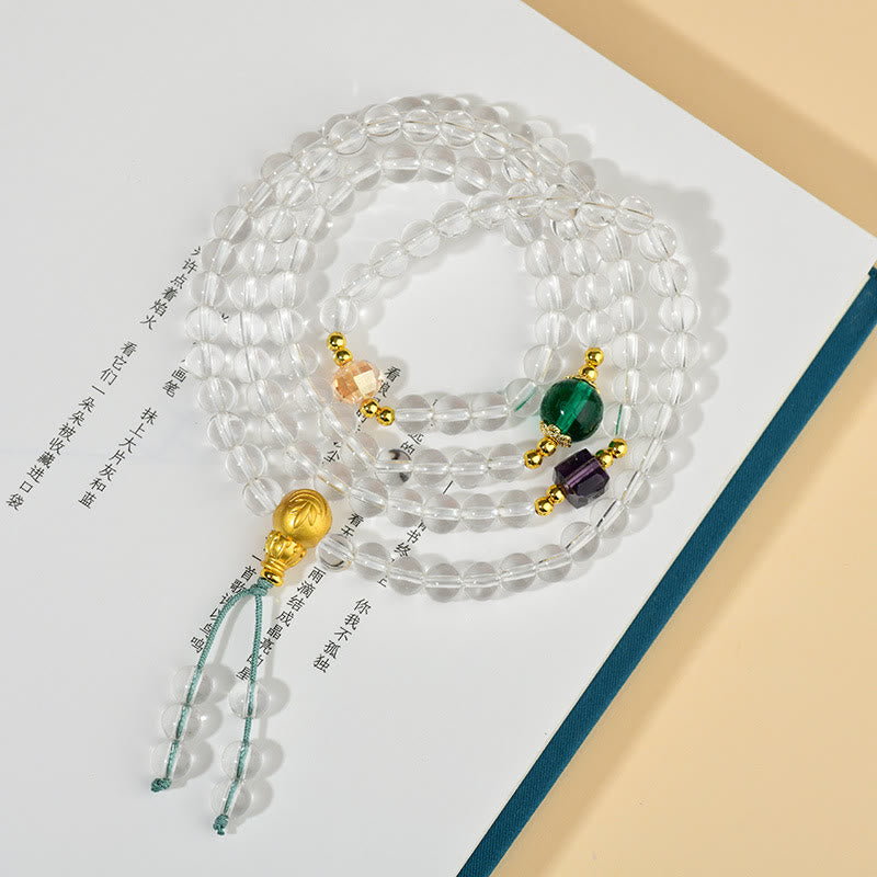 White Crystal 108-Bead Mala Bracelet — product view 4