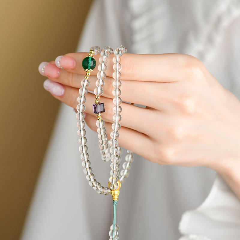 White Crystal 108-Bead Mala Bracelet — product view 5