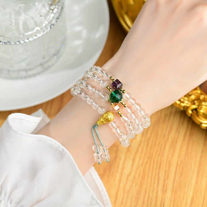 White Crystal 108-Bead Mala Bracelet — product view 7