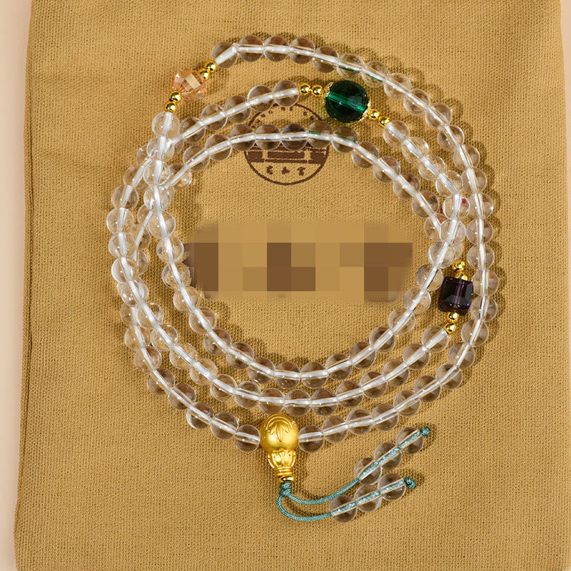 White Crystal 108-Bead Mala Bracelet — product view 8