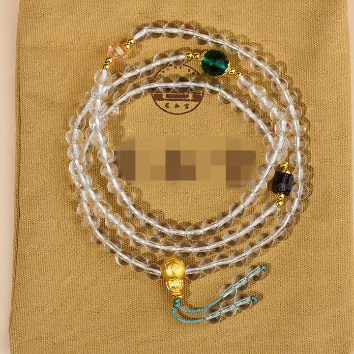 White Crystal 108-Bead Mala Bracelet — product view 8