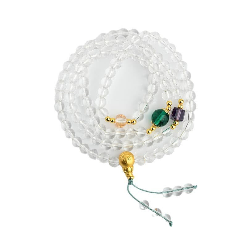 White Crystal 108-Bead Mala Bracelet — product view 9