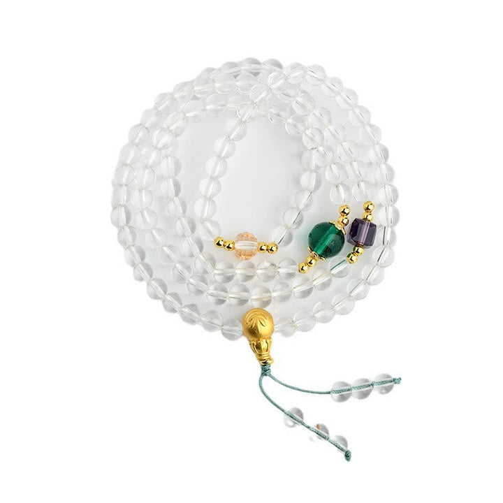 White Crystal 108-Bead Mala Bracelet — product view 9