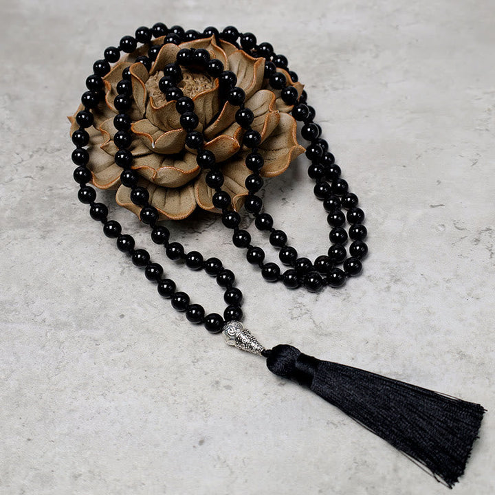 Black Onyx Beads Beads 108-Bead Mala Necklace — product view 3