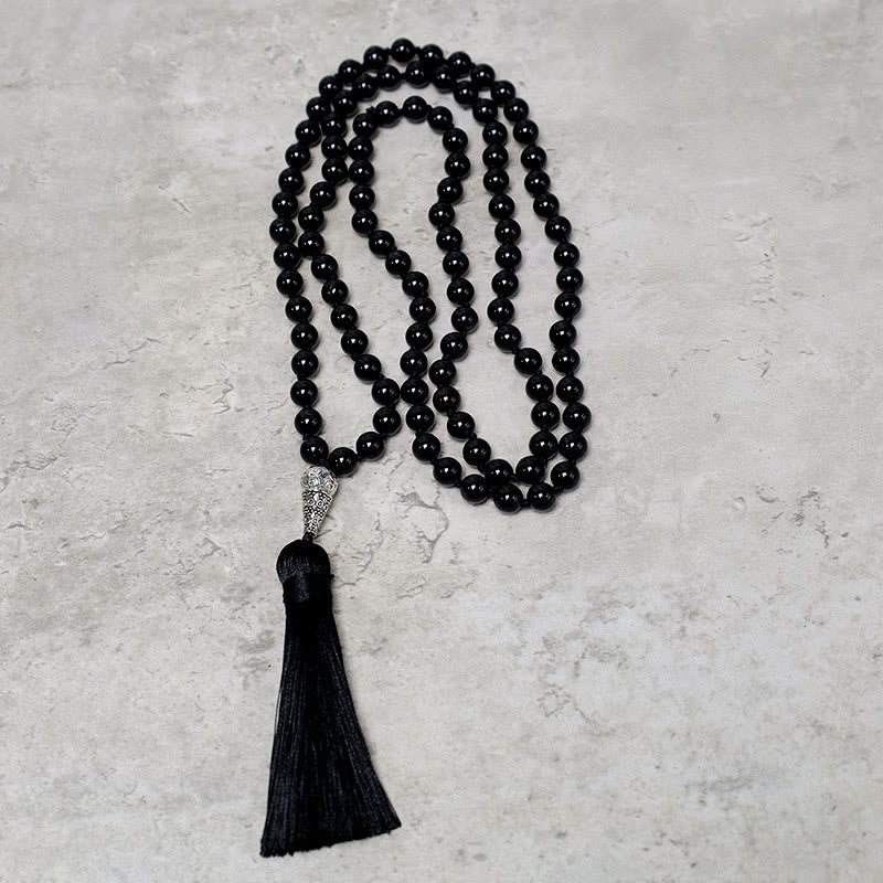 Black Onyx Beads Beads 108-Bead Mala Necklace — product view 4