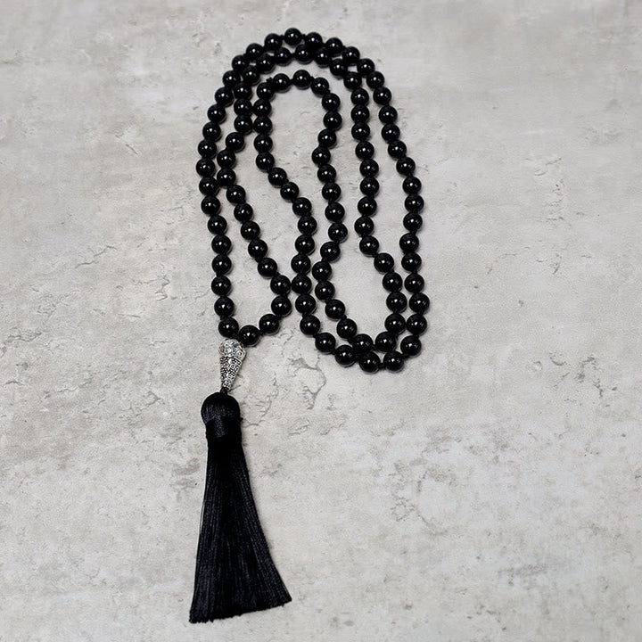 Black Onyx Beads Beads 108-Bead Mala Necklace — product view 4