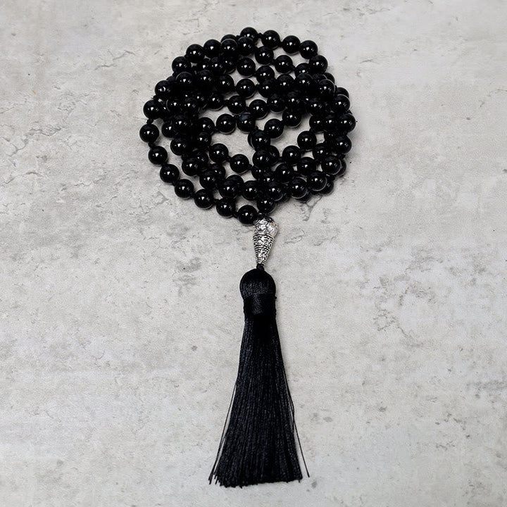 Black Onyx Beads Beads 108-Bead Mala Necklace — product view 5