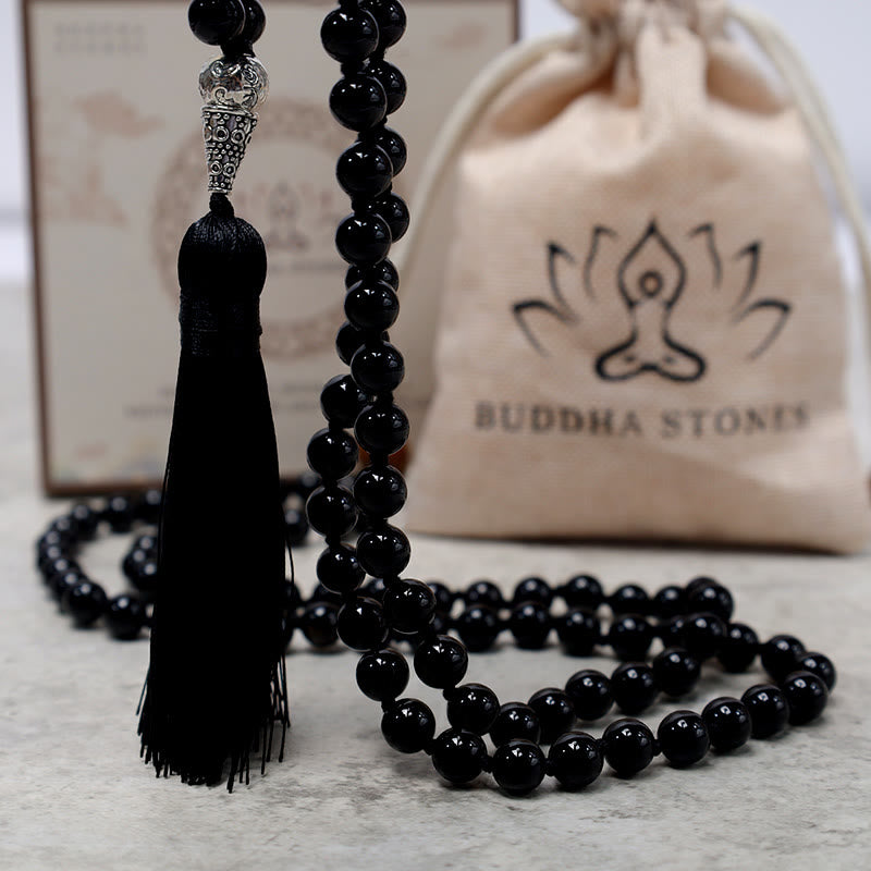 Black Onyx Beads Beads 108-Bead Mala Necklace — product view 6
