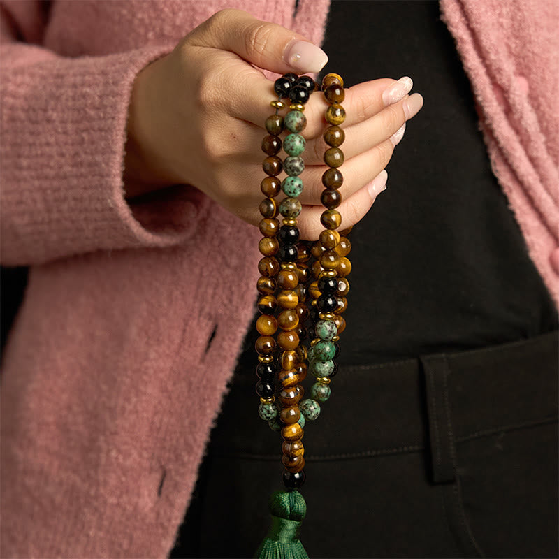Stone Tiger Eye Turquoise Beads 108-Bead Mala Bracelet — product view 4