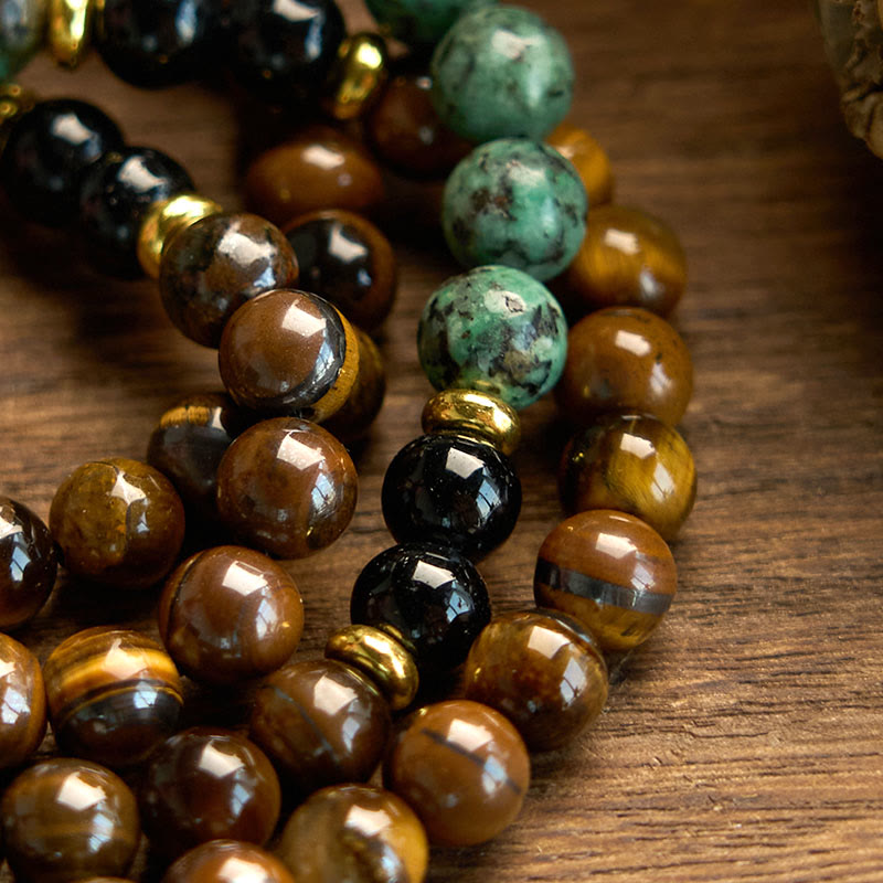 Stone Tiger Eye Turquoise Beads 108-Bead Mala Bracelet — product view 5