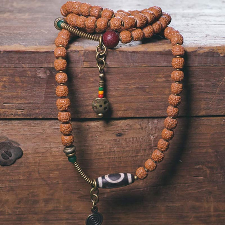 Rudraksha Beads Bodhi Seed Dzi Bead 108-Bead Mala Bracelet — product view 2