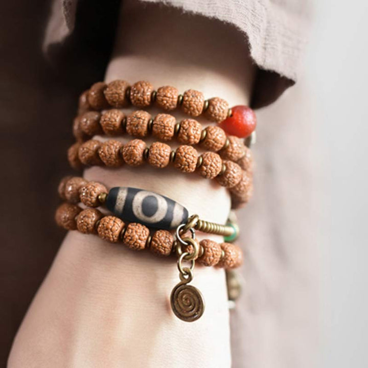 Rudraksha Beads Bodhi Seed Dzi Bead 108-Bead Mala Bracelet — product view 3