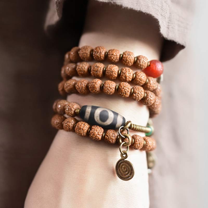 Rudraksha Beads Bodhi Seed Dzi Bead 108-Bead Mala Bracelet — product view 8