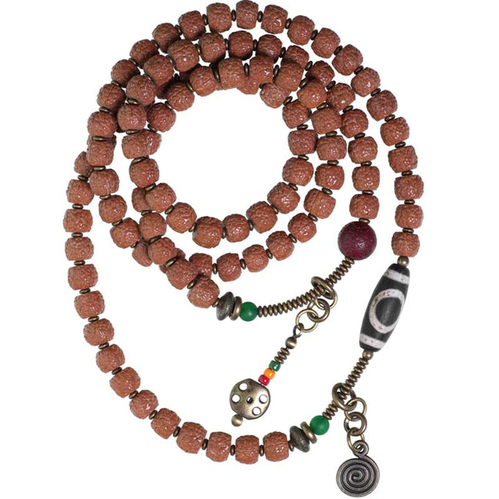 Rudraksha Beads Bodhi Seed Dzi Bead 108-Bead Mala Bracelet — product view 9