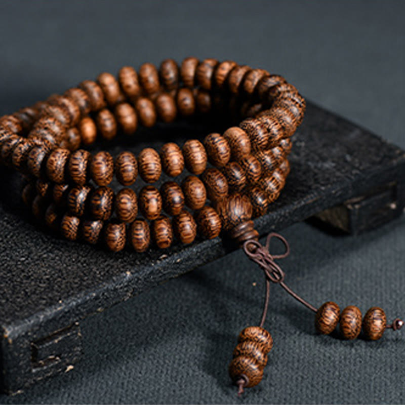 Textured Wood Beads 108-Bead Mala — main product view