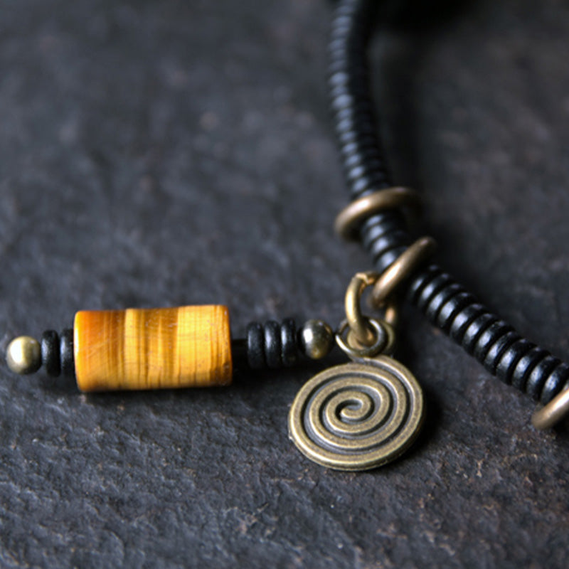 Ebony wood Dzi bead and copper bracelet — view 12