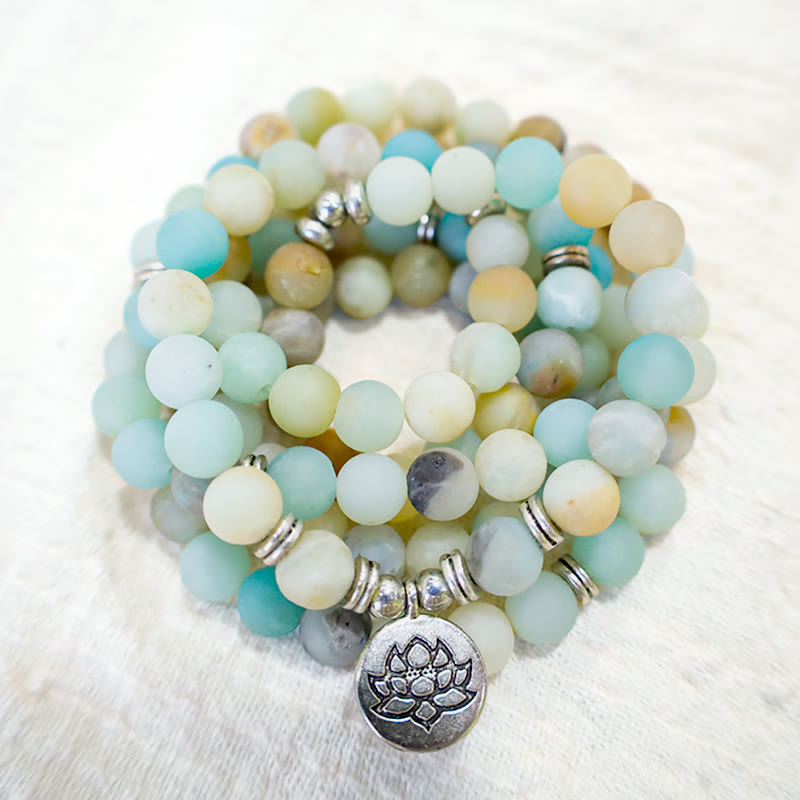 Tibetan amazonite lotus mala — view 4