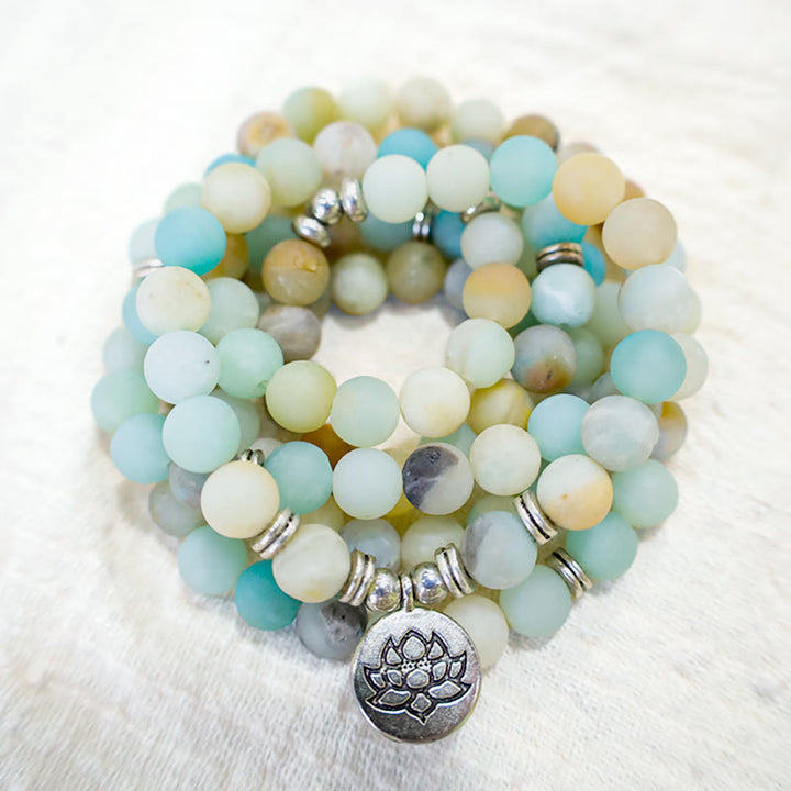 Tibetan amazonite lotus mala — view 4