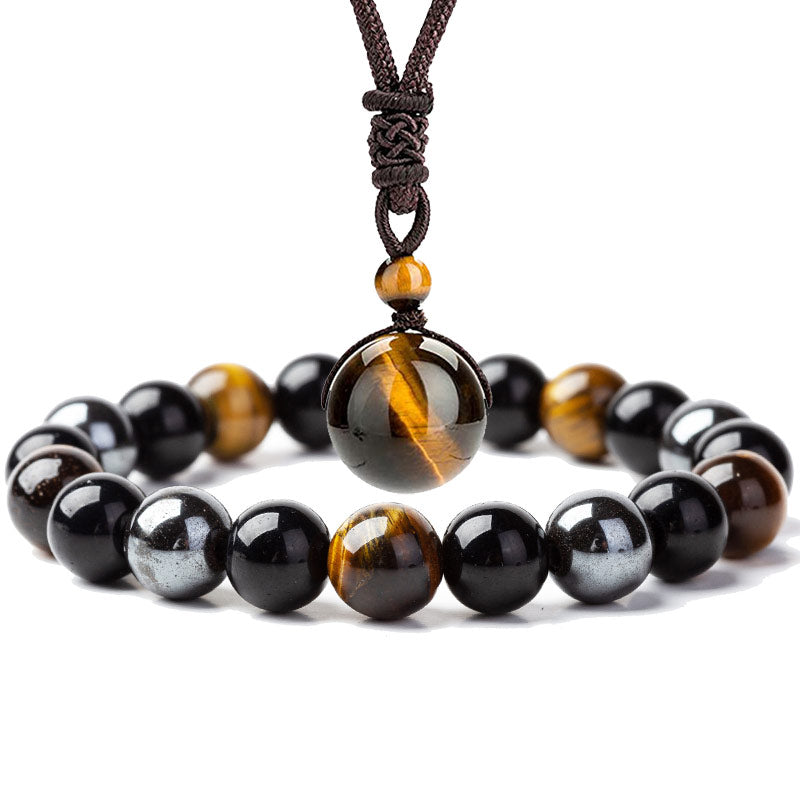 Tibetan Tiger's Eye Bracelet & Necklace Set — view 1