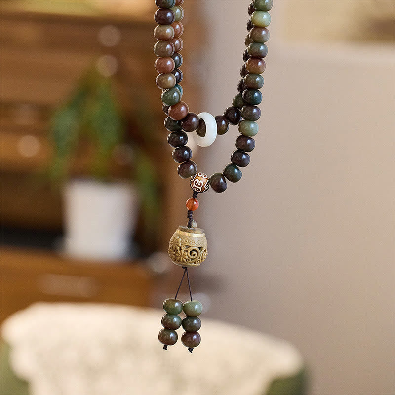 Buddha Stones 108 Mala Beads Dunhuang Color Bodhi Seed Dzi Bead Keep Away Evil Spirits Bracelet Mala Bracelet BS 6
