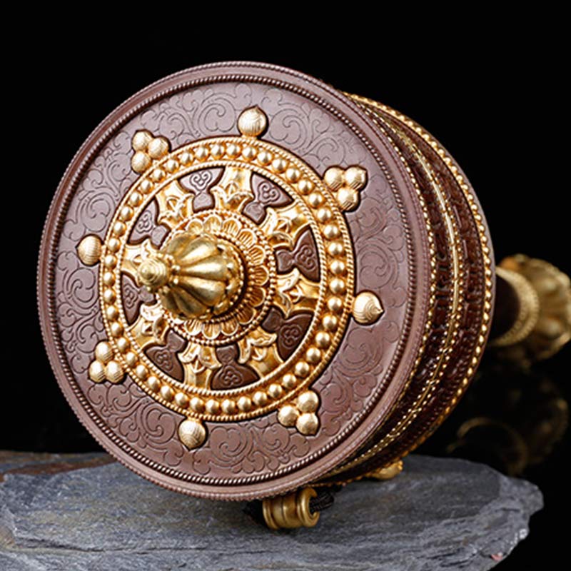 Tibetan Copper Prayer Wheel with Mantra Design — view 2