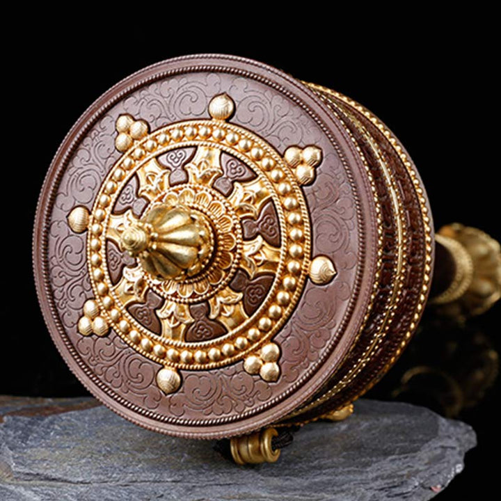 Tibetan Copper Prayer Wheel with Mantra Design — view 2