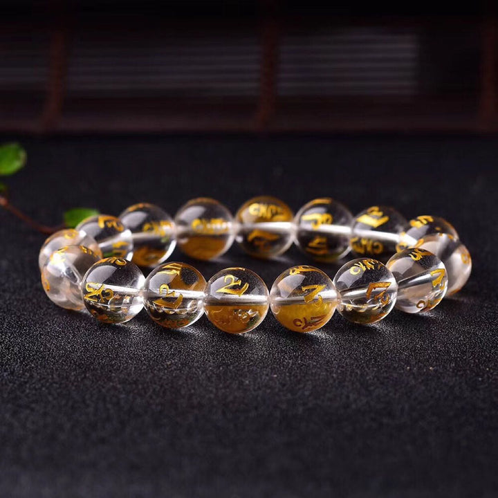 White crystal and black onyx mantra bracelet — view 14
