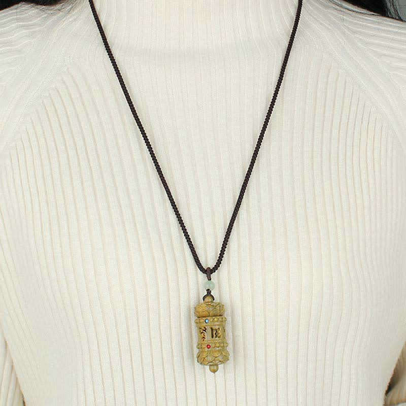 Green sandalwood and rosewood lotus pendant — view 5