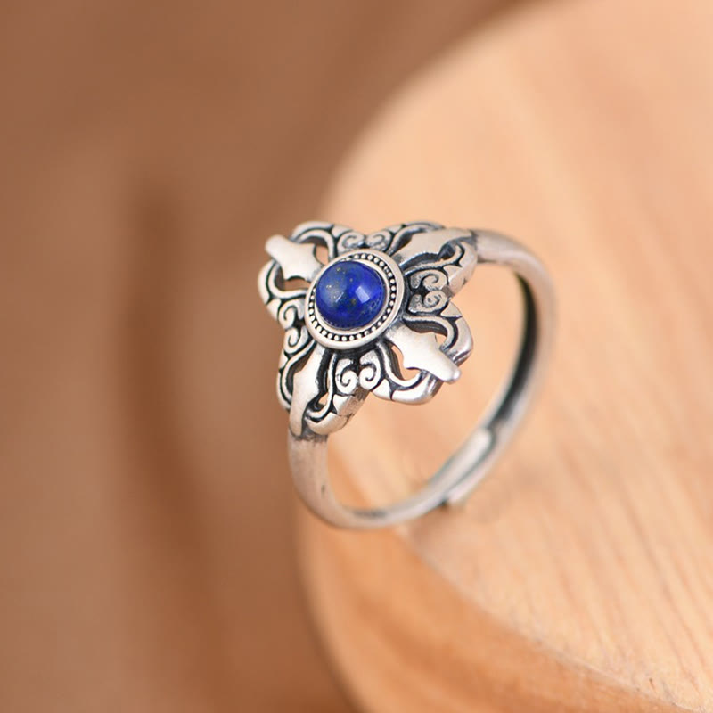 Lapis lazuli gemstone ring with open sterling silver band