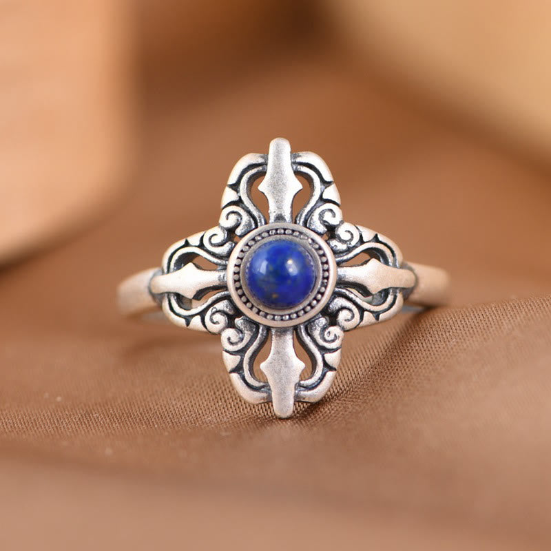 Adjustable lapis lazuli and sterling silver ring front view
