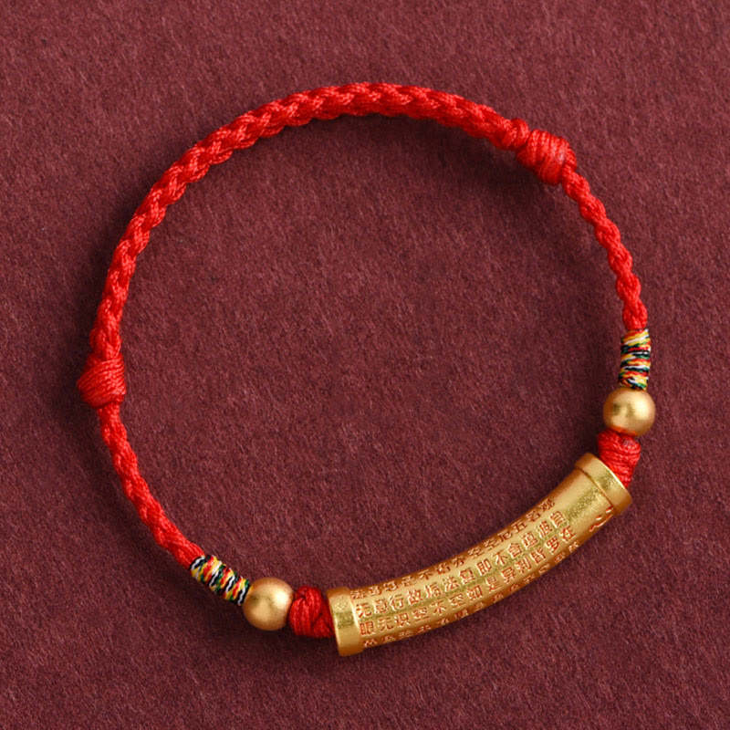 Handmade Alloy Heart Sutra Protection Strength Rope Bracelet Anklet