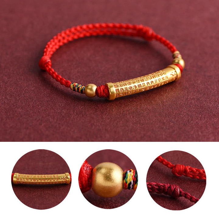 Handmade Alloy Heart Sutra Protection Strength Rope Bracelet Anklet