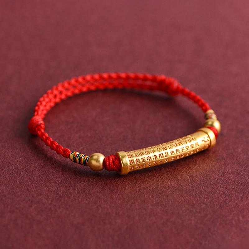 Handmade Alloy Heart Sutra Protection Strength Rope Bracelet Anklet