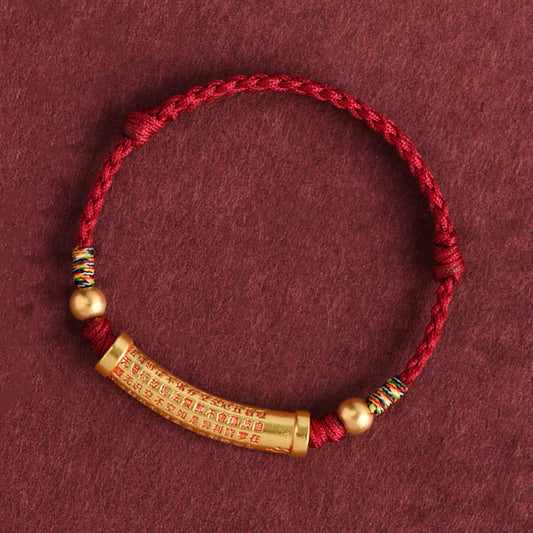 Handmade Alloy Heart Sutra Protection Strength Rope Bracelet Anklet