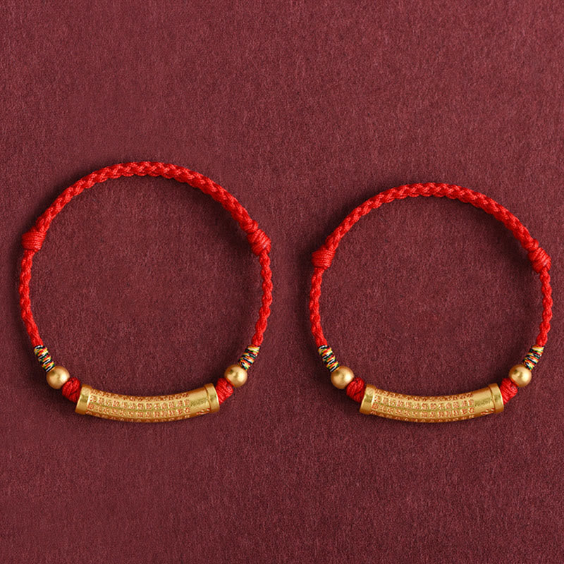 Handmade Alloy Heart Sutra Protection Strength Rope Bracelet Anklet