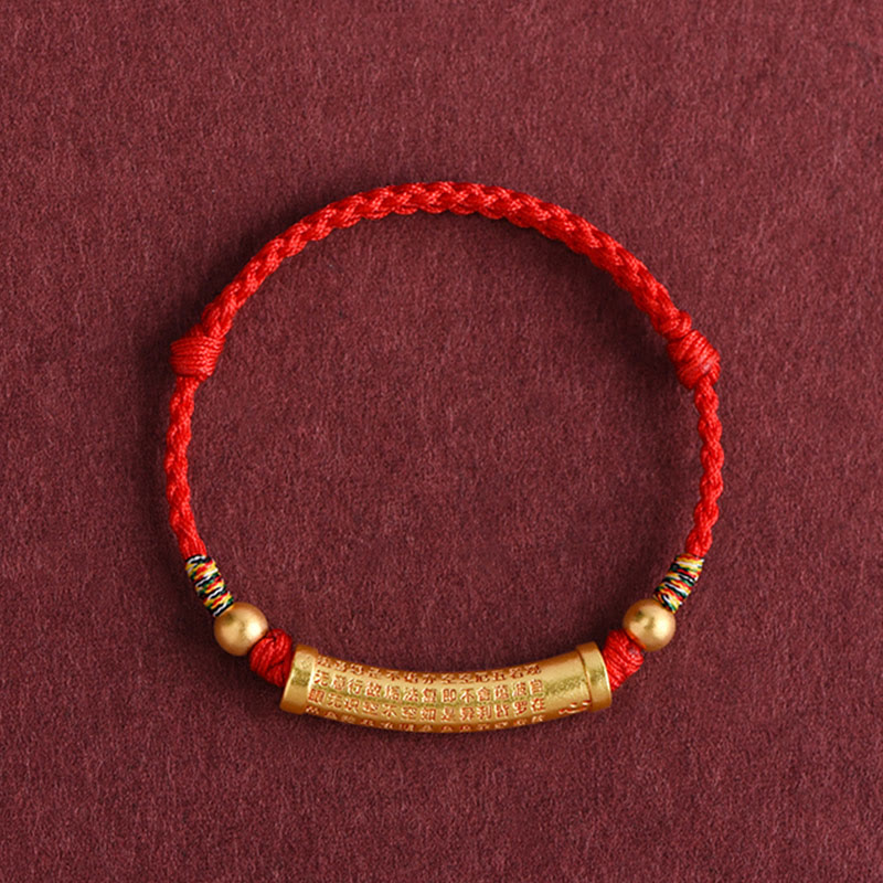 Handmade Alloy Heart Sutra Protection Strength Rope Bracelet Anklet
