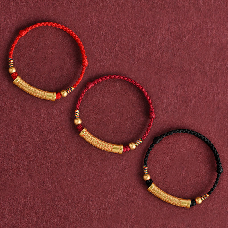 Handmade Alloy Heart Sutra Protection Strength Rope Bracelet Anklet