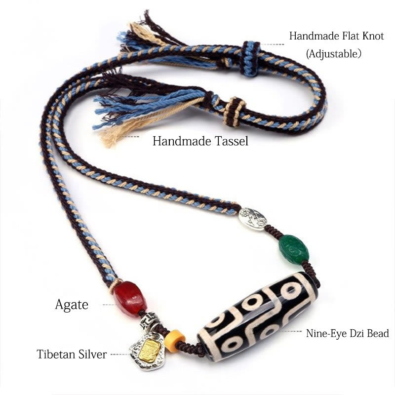 Tibetan nine-eye Dzi bead cord pendant — view 8
