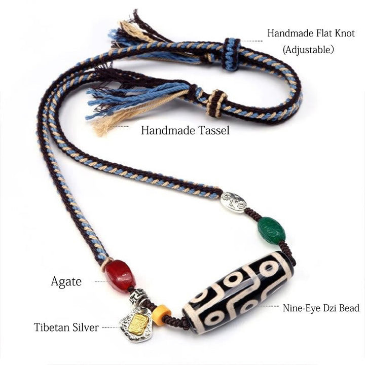 Tibetan nine-eye Dzi bead cord pendant — view 8