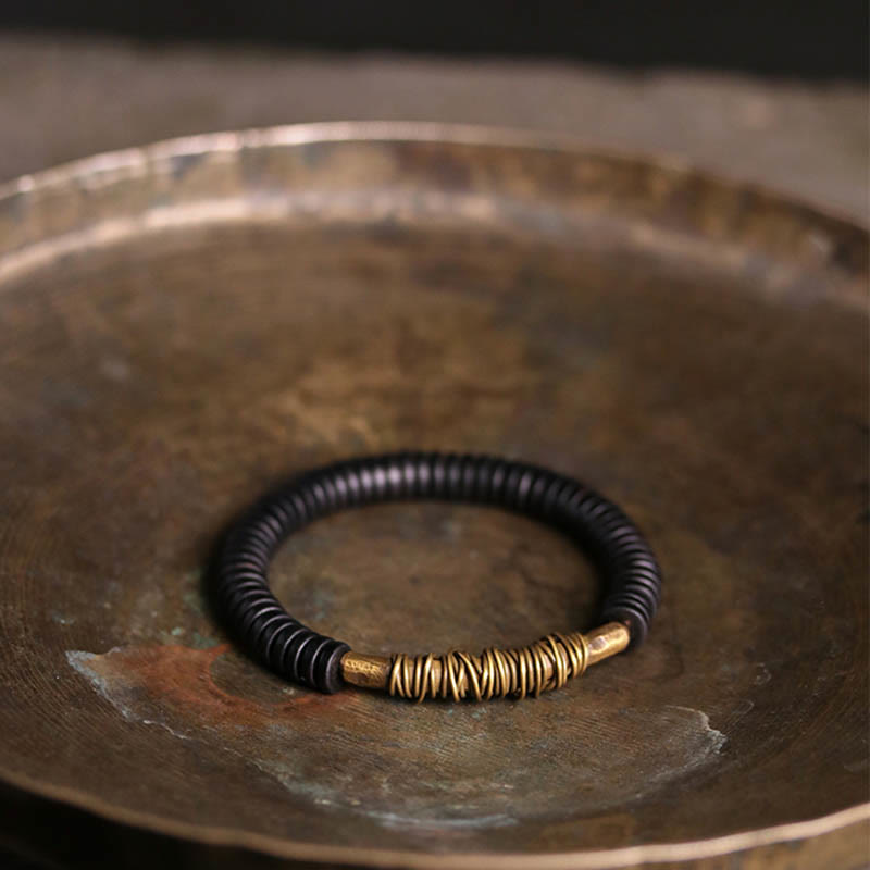 Tibetan ebony wood and copper bracelet — view 5