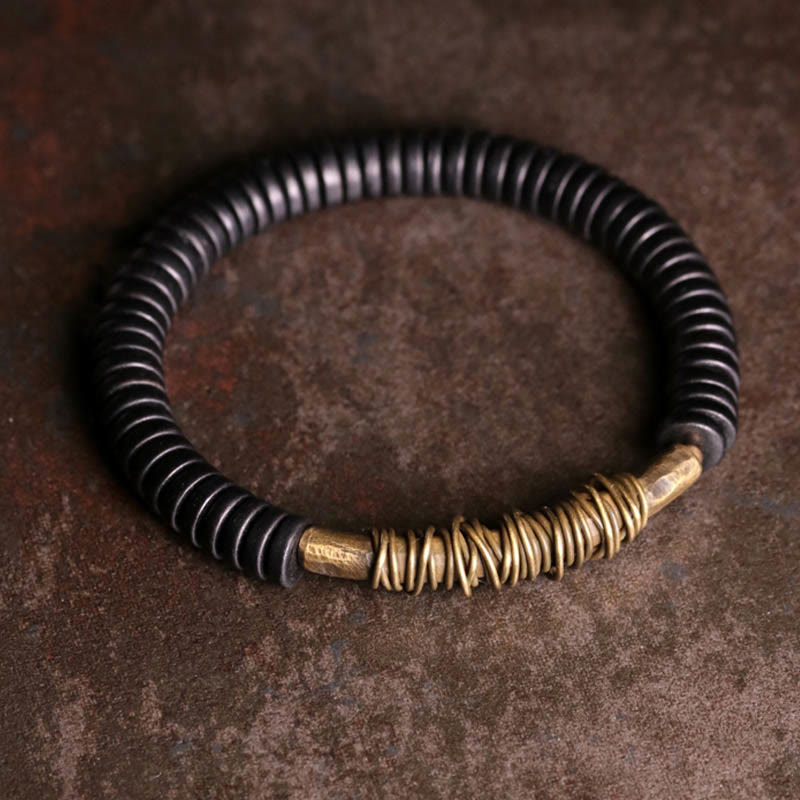 Tibetan ebony wood and copper bracelet — view 1