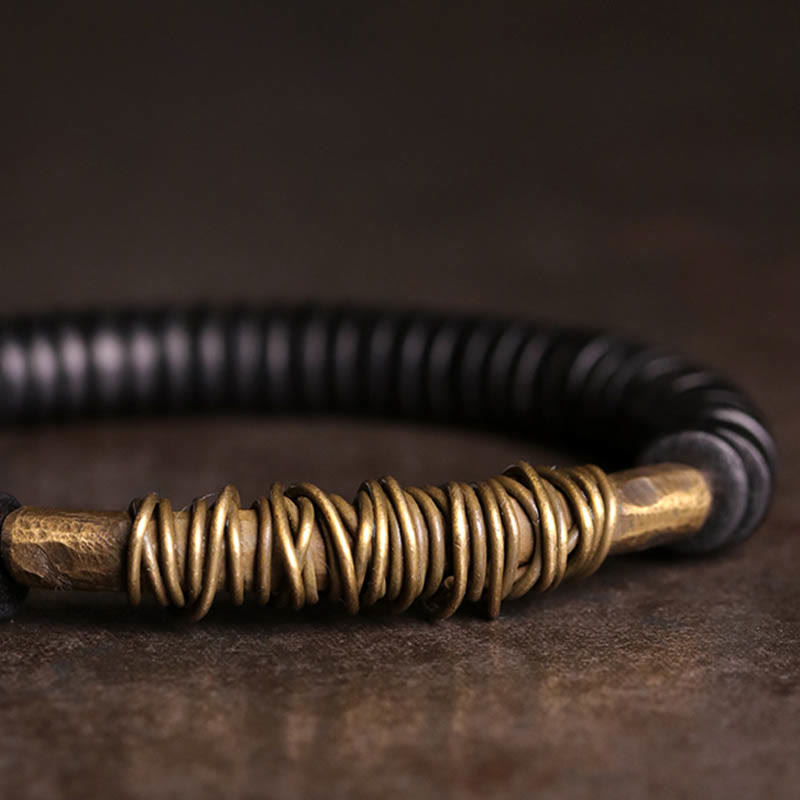 Tibetan ebony wood and copper bracelet — view 4