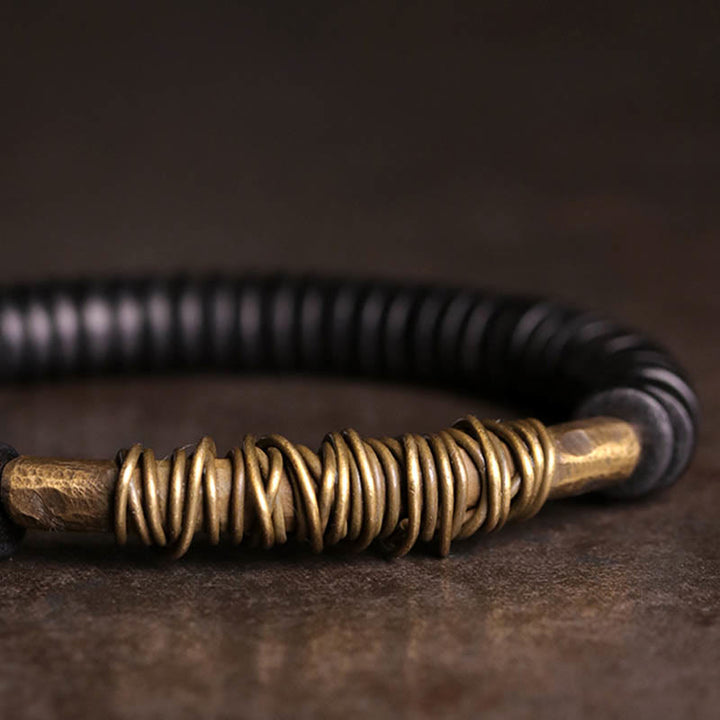 Tibetan ebony wood and copper bracelet — view 4