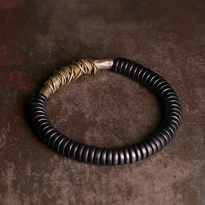 Tibetan ebony wood and copper bracelet — view 2